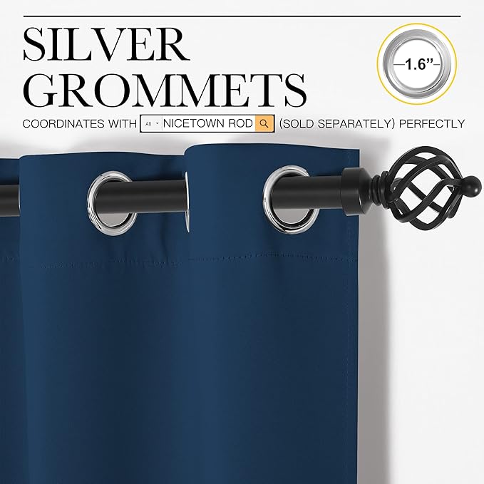 NICETOWN Moroccan Blue Blackout Curtains 96" Long for Office, Dining Room, Guest Room, Sound Reducing Heat and Cold Block Curtain Panels for Modern Room Decorative (55" Wide, 2 Pieces)