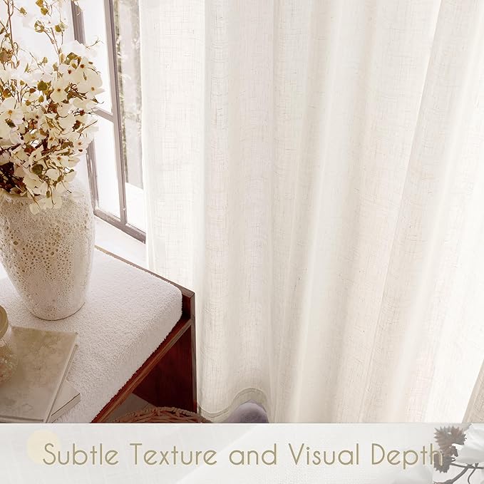 Cream Natural Linen Curtains 84 inch Length 2 Panels Set Neutral Rustic Farmhouse Living Room Drapes Back Tab Pleated Look Light Filtering Semi Sheer Curtains 84 inches Long Ivory Colored 60x84