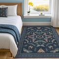 Blue Rugs for Bedroom - 4x6 Washable Area Rug for Large Entryway, Living Room, Kitchen Floor, Dark Whimsical Home Décor, Vintage Low Pile & Soft Non Slip Carpet