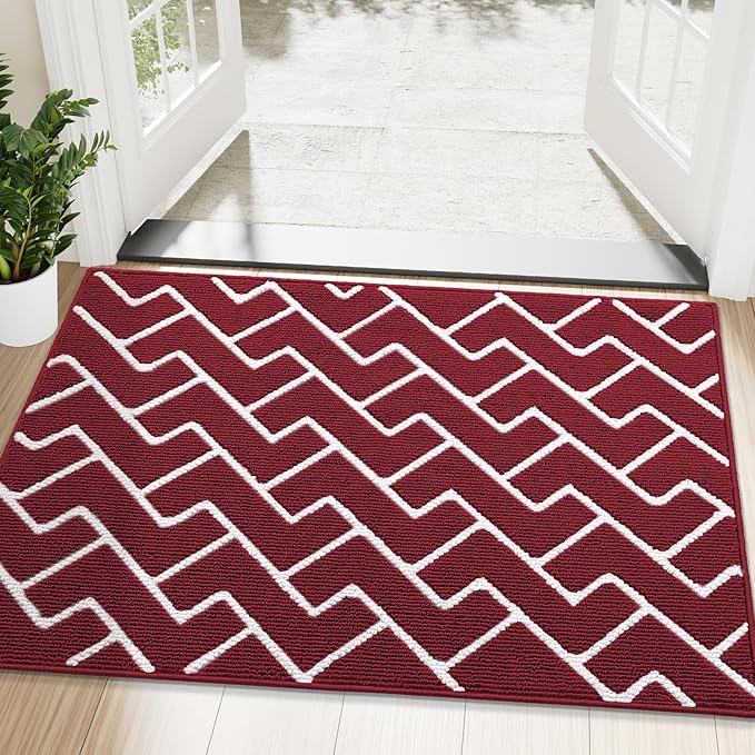 OLANLY Front Door Mat, Non-Slip Rubber Backing, Dirt Resistant and Absorbent, Washable, Easy to Clean Low-Profile Indoor Doormat for Back Door, Entryway, Inside Entrance, 48x32, Burgundy