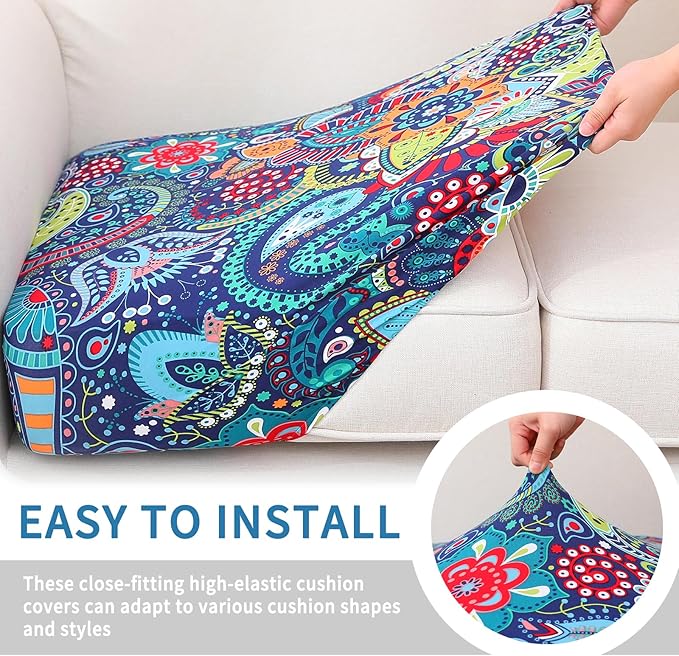 hyha Printed Couch Cushion Covers, Floral Sofa Covers Washable for 2 Cushion Couch, Stretch Pattern Outdoor Cushion Covers for Patio Furniture with Elastic Bottom(2 Packs, Paisley)