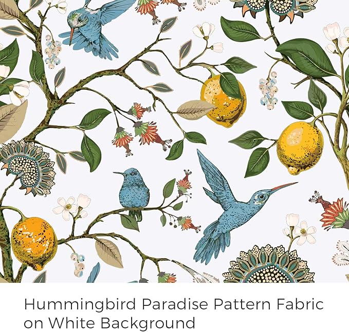 Topfinel Kitchen Curtains 45 Inch Length White Vintage Blackout Curtains for Cafe Kitchen, Short Grommet Luxury Whimsical Floral Hummingbird Patterned 45 Inches Long for Living Room Bedroom
