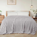 Exclusivo Mezcla Twin Size Flannel Fleece Blanket, Super Soft Striped Jacquard Bed Blanket, Lightweight Fuzzy Cozy for All Seasons, 60x80 Inches, Light Grey