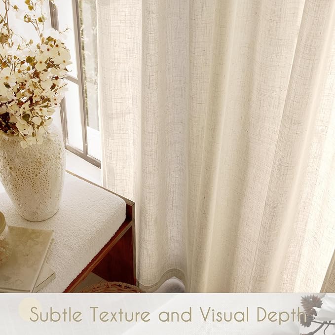 Greyish Beige Linen Curtain 90 inch Length 2 Panels Set Back Tab Light Filtering Living Room Curtain Drapes Home Office Modern Minimalist Decor Farmhouse Boho Neutral Semi Sheer Curtain 90 inch Long