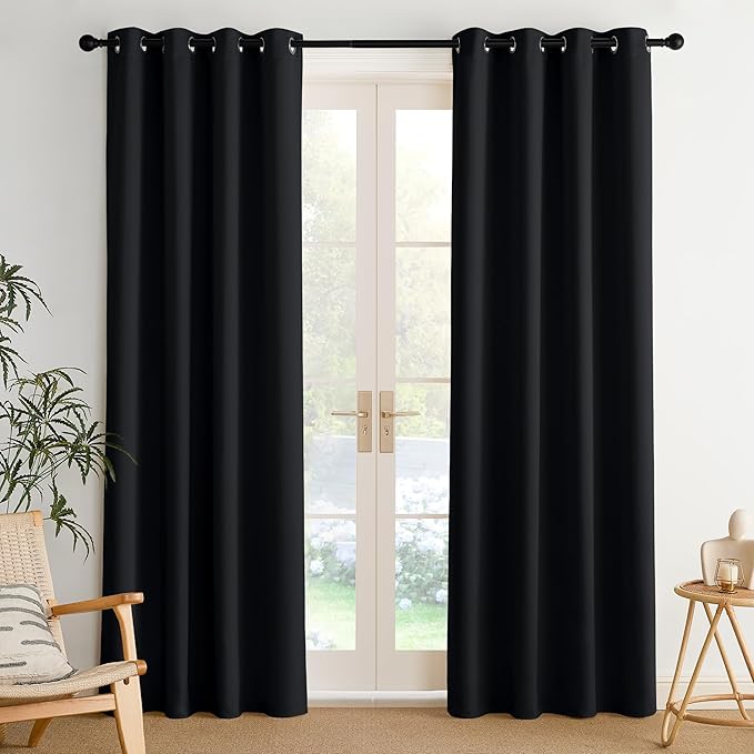 NICETOWN Room Darkening Draperies Curtains Panels, 2 Panels Black W52 x L84
