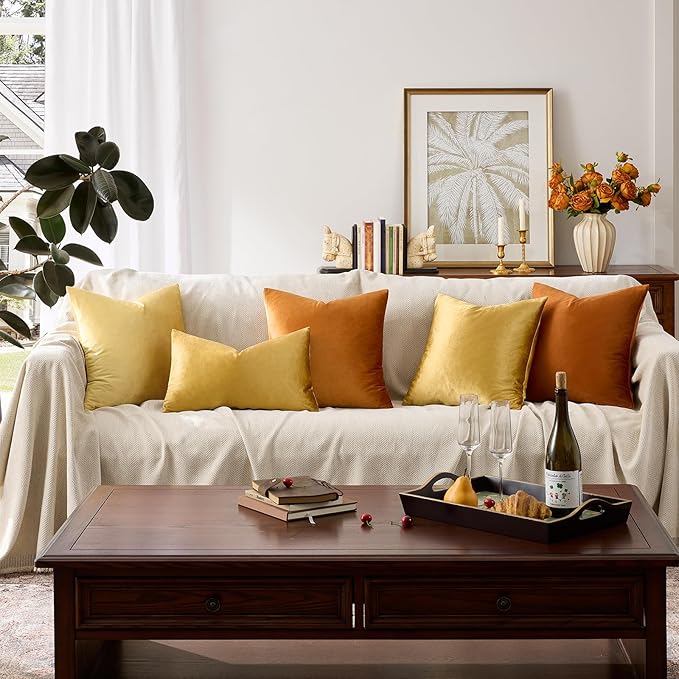 GIGIZAZA Golden Lumber Pillow Covers 12x20，Throw Velvet Decorative Cushion Pillow Covers for Couch Sofa Pack of 2