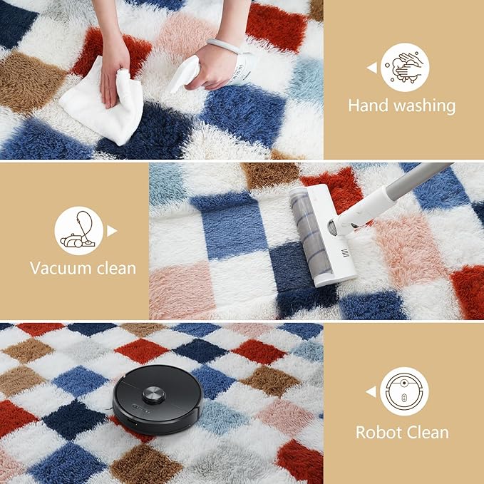 Large Shag Area Rug for Bedroom Living Room,9x12 Fluffy Soft Colorful Checkered Rug Fuzzy Shaggy Bedroom Carpet,Indoor Plush Floor Rugs for Kids Boys Girls Teen Dorm Nursery Home Decor