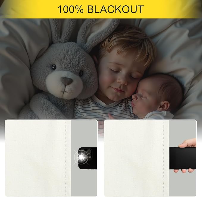 Pitalk Short Linen Textured Blackout Curtains for Kitchen Door 45 Inch Length Bedroom Living Room Bathroom Heat Light Blocking Cute Curtain 45 Inch Long 2 Panel Set Ivory Off White Back Tab Rod Pocket