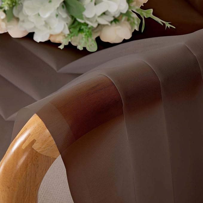 OWENIE Sheer Curtains 54 inches Long for Living Room Bedroom, Rod Pocket Light Filtering Voile Sheers Panels Drapes Small Window Treatments 2 Panels, 42" W x 54" L, Chocolate