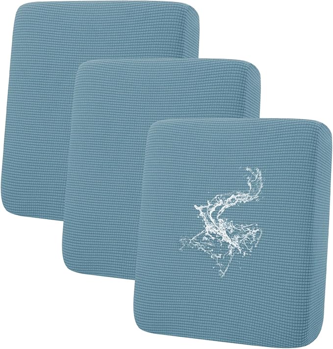hyha Waterproof Couch Cushion Covers for Pets, Non Slip Sofa Seat Cover for Dogs Washable, Soft Thick Stretch Jacquard Fabric, Sofa Slipcovers with Elastic Bottom (3 Pieces, Lake Blue)