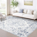 5x7 Area Rugs for Living Room: Washable Rug Vintage Large Rugs Soft Non Slip Low Pile Rug Floral Distressed Floor Carpet for Bedroom Kitchen Nursery Dining Room Home Office (Blue, 5'x7')