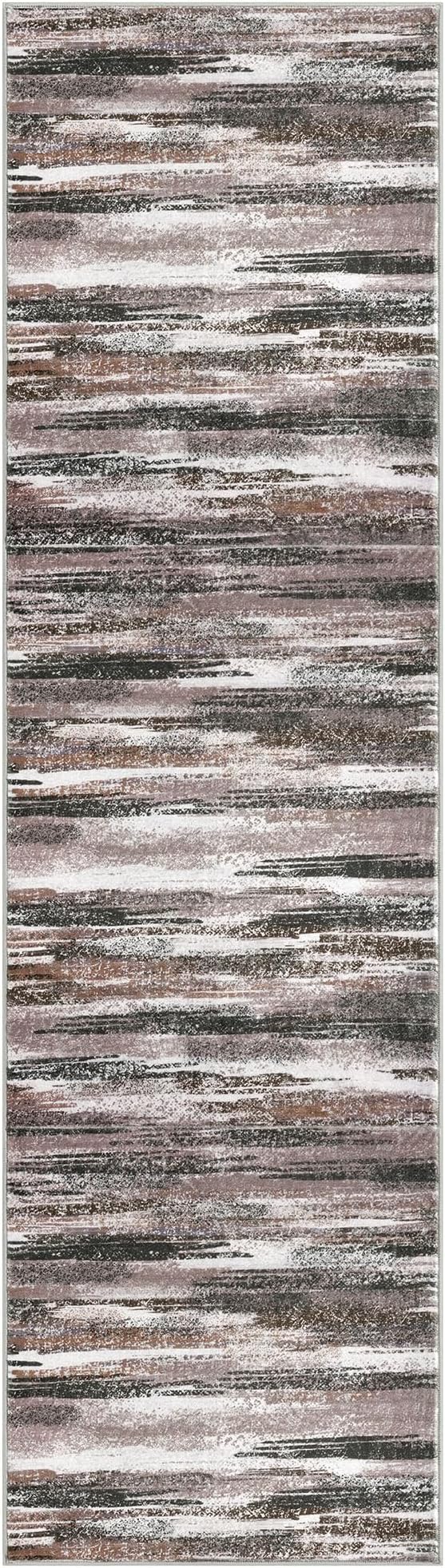 Lansny Modern Abstract Bedroom Runner Rug 2x7, Dark Light Brown White Washable Kitchen Runner, Non-Slip Soft Thin Faux Wool Mat for Entryway, Hallway, Laundry Room, Indoor Home Decor