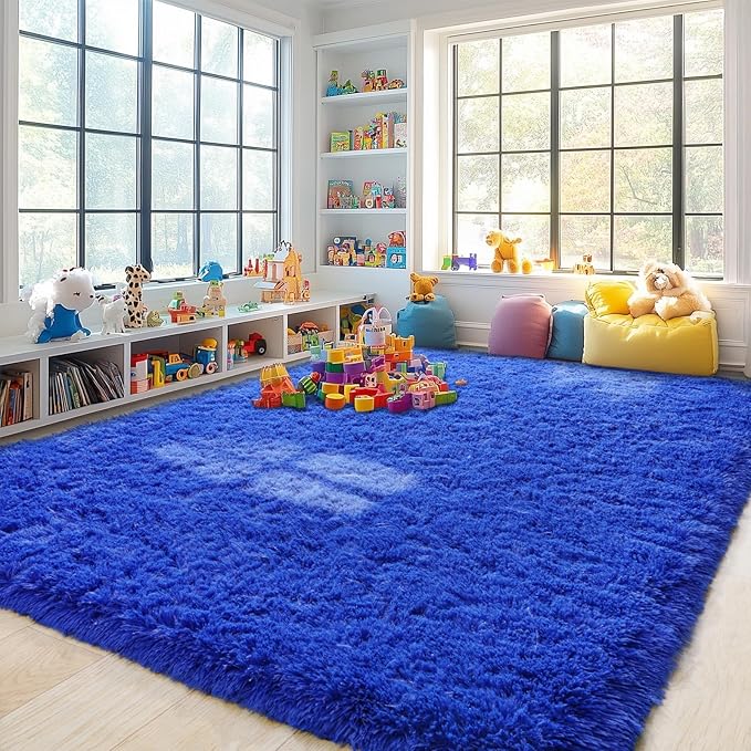 Pionblank Large Rug for Living Room 6x9 Feet, Modern Soft Shag Area Rug, Plush Fuzzy Carpet for Bedroom Girls Boys Room Home Nursery Teens Dorm Decor, Royal Blue