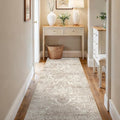 3x6 Washable Hallway Runner Rug - Non Slip Kitchen Runner Rugs with Rubber Backing Vintage Low-Pile Carpet Runners for Entryway Dining Room Laundry Room Home Decor (Beige)
