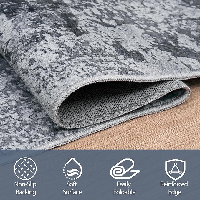 6x9 Area Rugs for Living Room Rug Washable: Abstract Rug for Dining Room Bedroom Carpet Non Slip 6 by 9 Indoor Modern Nursery Home Office Black