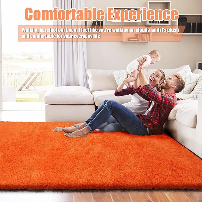 Shag Area Rug for Bedroom 4x6,Orange Fluffy Area Rugs for Living Room,Soft Fuzzy Rug Non-Shedding Indoor Plush Carpet for Kids Bedroom Nursery Dorm Home Decor