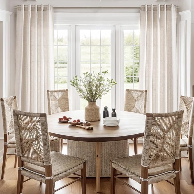 Beige Faux Linen Curtains 84 Inch Length 2 Panels for Bedroom Back Tab Pocket Semi Sheer Light Filtering Curtains Burlap Textured Farmhouse Curtain for Living Room Dining Room Aesthetic Decor 40x84