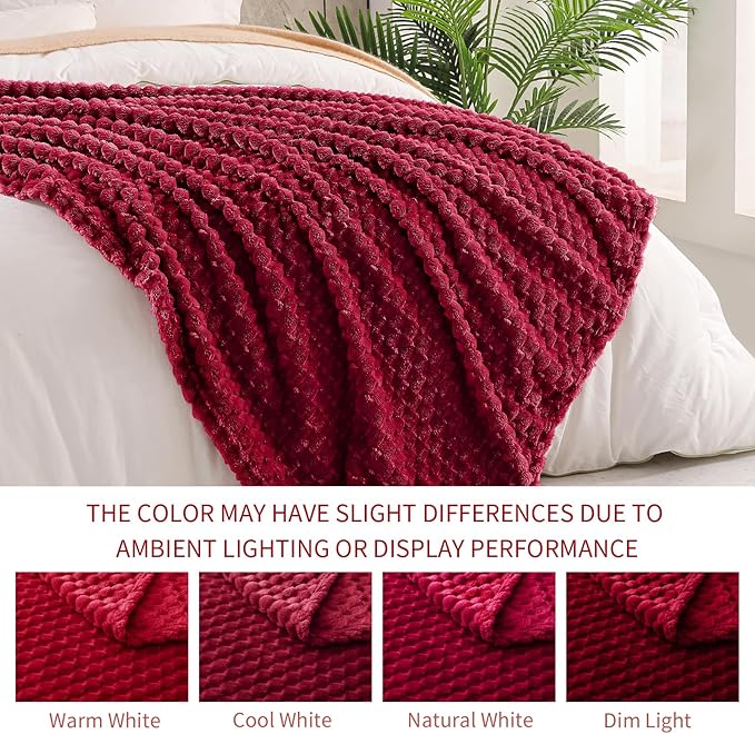 Exclusivo Mezcla Fleece Twin Blanket for Bed, Extra Large Fuzzy Deep Red Bed Blankets, Soft Cozy Plush Sofa Throws for All Seasons, 60x80 Inches