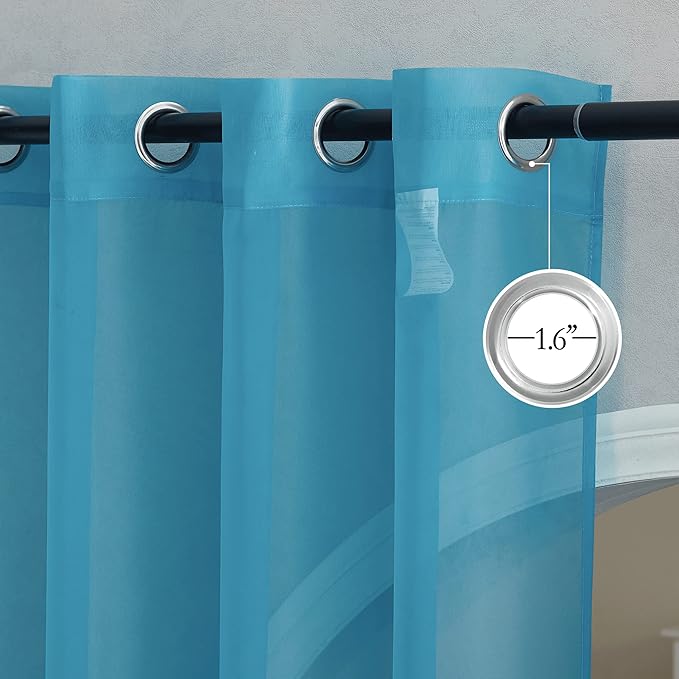 NICETOWN Voile Sheer Teal 90 inch Curtains for Bedroom, Grommet Casual Window Treatments with Light Filtering Airy & Elegant for Living Room, W54 x L90, 2 Panels