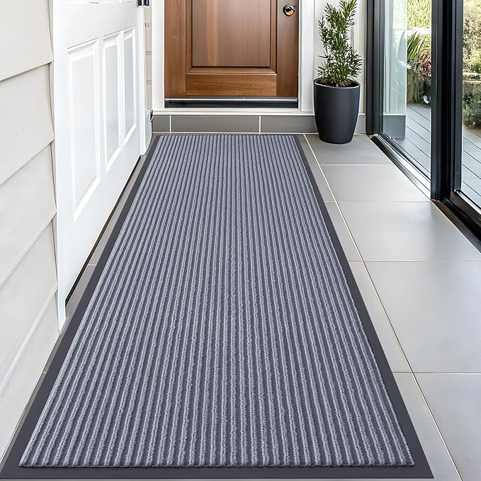 OLANLY Front Door Mat Indoor Outdoor Entrance, Waterproof Heavy Duty Doormat, Fade Resistant, Low Profile, Easy Clean Patio Porch Welcome Floor Mats for Entry, 59x23, Ash Grey