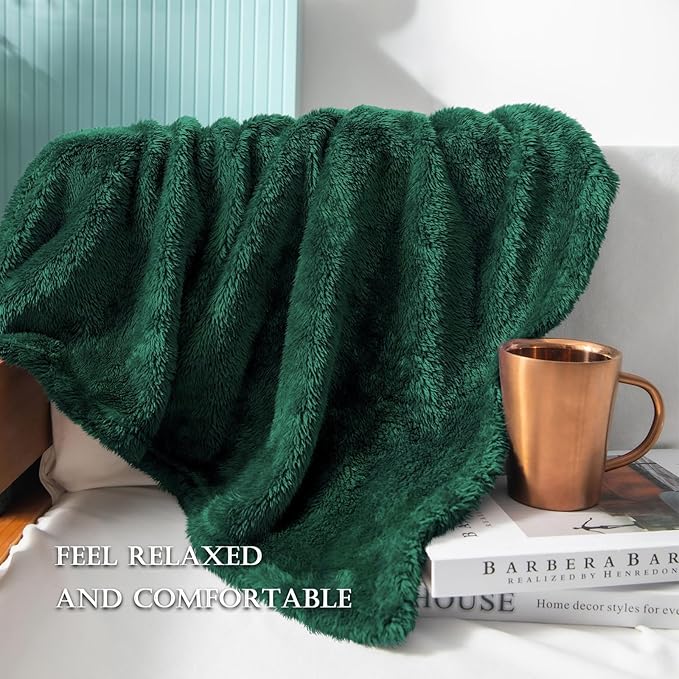 Exclusivo Mezcla Plush Fuzzy Fleece Bed Blanket King Size, Super Soft, Fluffy and Warm Blankets for Couch, Bed, All Season (Forest Green, 90x104 inches)