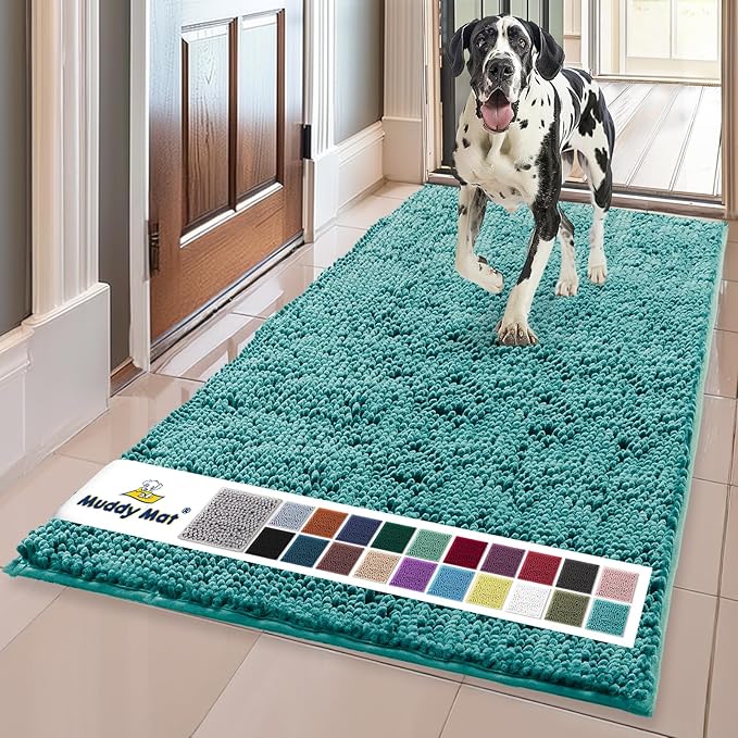 Muddy Mat® | Super Absorbent Door Mat Indoor, Microfiber Quick Dry Chenille Entryway Rug, Non-Slip Front Door Mat, Indoor Mats for Entryway, Machine Washable Pet Rug, Teal 24"x60"