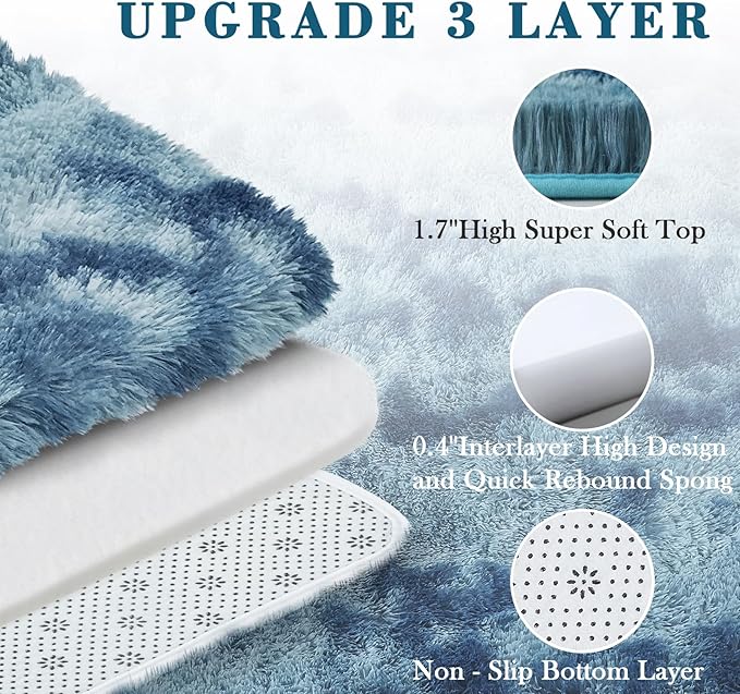 Rugs for Living Room 5x8, Alfombras para Salas Shag Large Plush Soft Area Rug, Shaggy Carpets for Bedroom, Kids Boys Girls Home Decor Aesthetic(Dark Blue Tie-Dyed, 5 x 8 Feet)