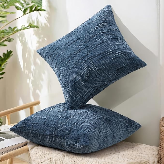 decorUhome Navy Blue Chenille Euro Sham Throw Pillow Covers 24x24 Set of 2 Textured Soft Cozy Slubby Couch Pillow Covers Modern Farmhouse Boho Decorative Pillow Cases for Bed Sofa Living Room