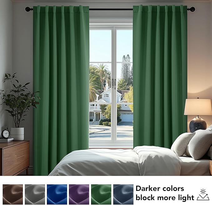 Deconovo Short Blackout Curtains for Small Windows Thermal Insulated Rod Pocket and Back Tab Curtains 42Wx45L Inch Dark Forest 2 Panels