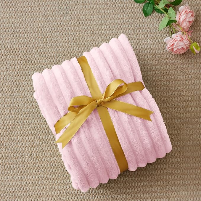 BEDELITE Twin Blanket for Couch & Bed, 300GSM Soft & Warm Fleece Blanket, Decorative and Giftable Striped Cherry Blossom Blankets for Women, Men, 60"x80"