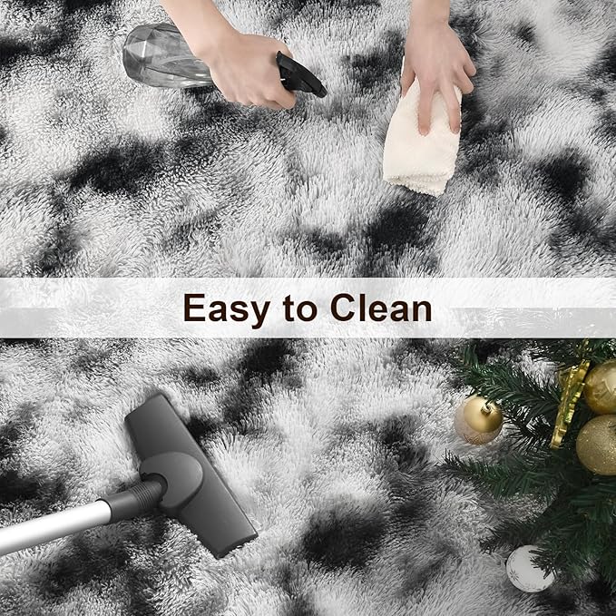 TWINNIS Super Soft Shaggy Rugs Fluffy Carpets, 5x8 Feet, Indoor Modern Plush Area Rugs for Living Room Bedroom Kids Room Nursery Home Decor, Upgrade Anti-Skid Rectangular Fuzzy Rug, Black and White