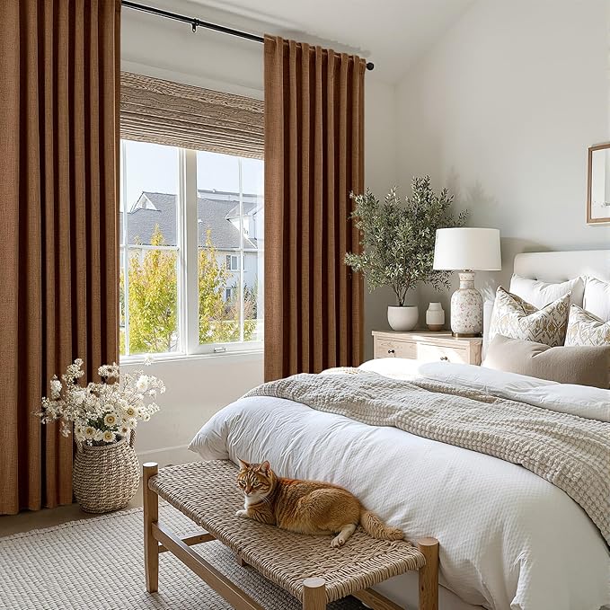 MIULEE 100% Blackout Linen Curtains for Bedroom, Brown Solid Luxury Decor Thermal Insulation Room Darkening Drapes for Living Room Nursery Back Tab Rod Pocket 42 x 63 Inches, 2 Panels
