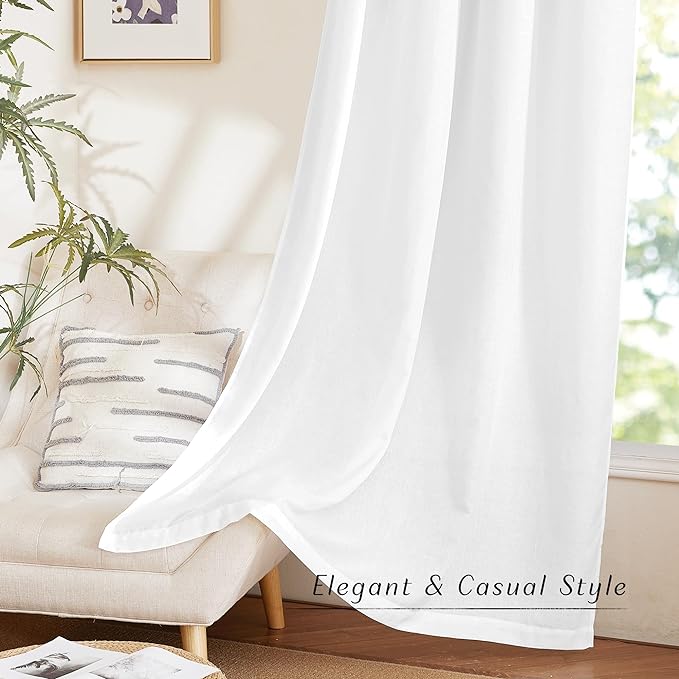NICETOWN White Linen Kitchen Curtains 36 inches Long, Grommet Short Curtains Small Window Treatments Thick Flax Linen Weave Privacy Added with Light Filtering for Cafe, W55 x L36, 2 Panels