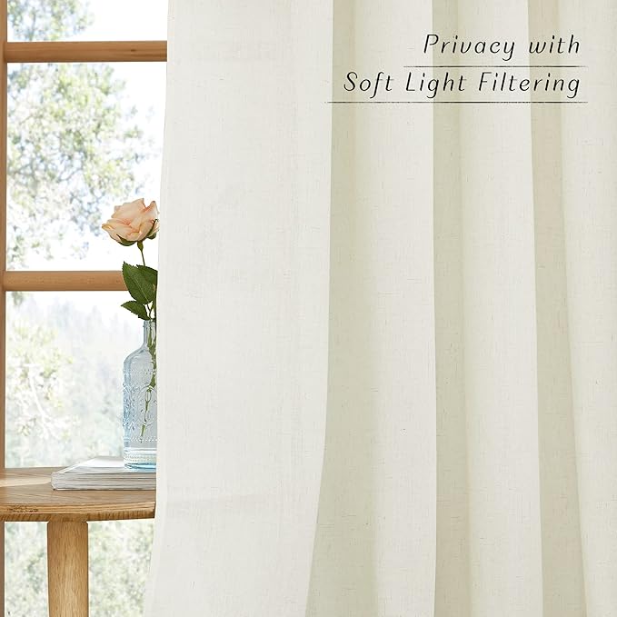 NICETOWN Linen Off White Window Curtains 84 inches Long, Grommet Thick Linen Blend Window Treatments Privacy Assured with Light Filtering for Bedroom/Living Room, W42 x L84