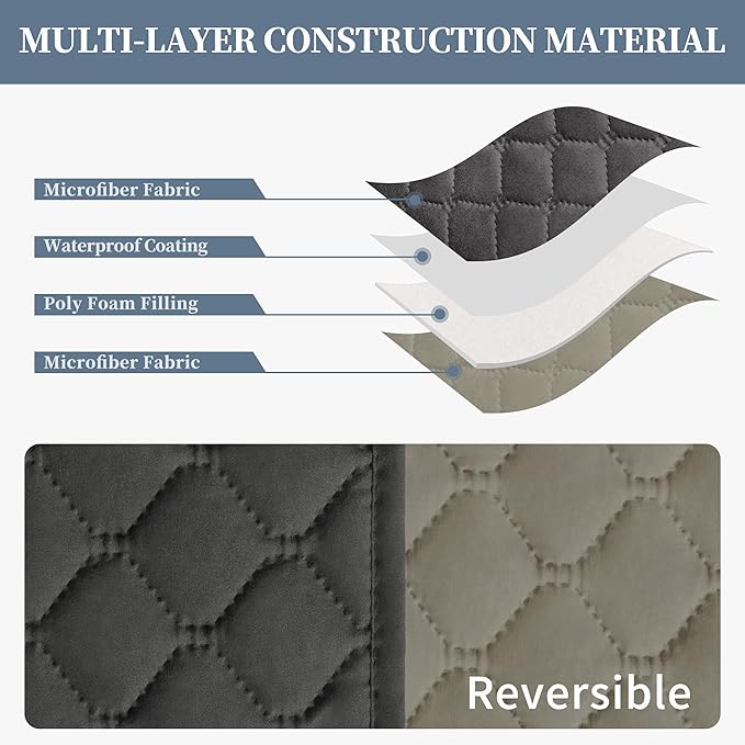 ISSUNTEX Double Protection 100% Waterproof Recliner Covers for Living Room, Reversible Furniture Protector Recliner Couch Sofa Slipcover for Dogs, Pets, Kids (Recliner, Dark Gray/Beige)