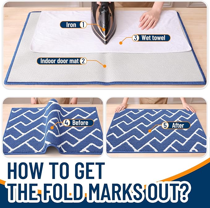 OLANLY Front Door Mat, Non-Slip Rubber Backing, Dirt Resistant and Absorbent, Washable, Easy to Clean Low-Profile Indoor Doormat for Back Door, Entryway, Inside Entrance, 48x32, Navy