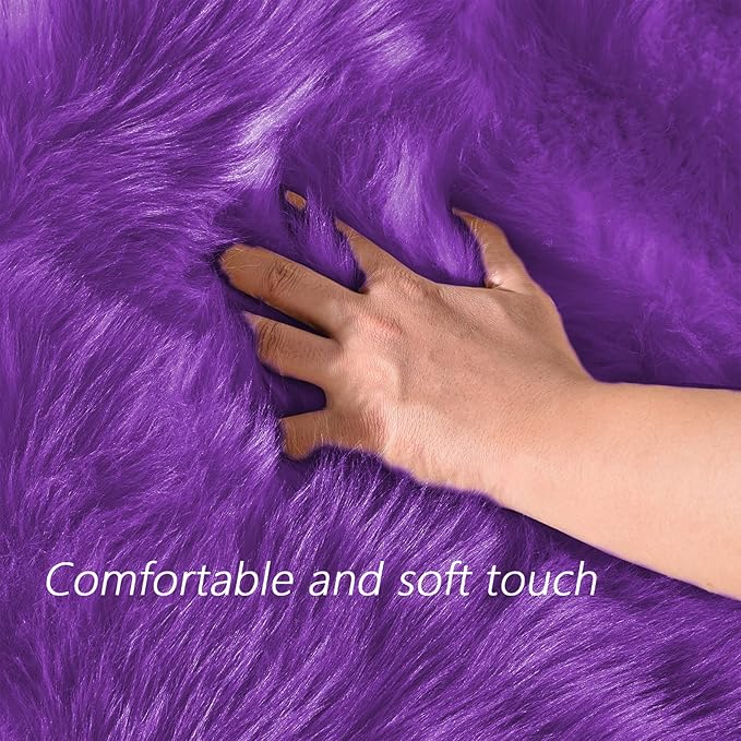 Latepis Faux Fur Rug 2x5 Runner Fluffy Area Rug Purple Washable Shag Rugs for Living Room Bedroom Playroom Shaggy Furry Soft Rugs Teen Room Decor