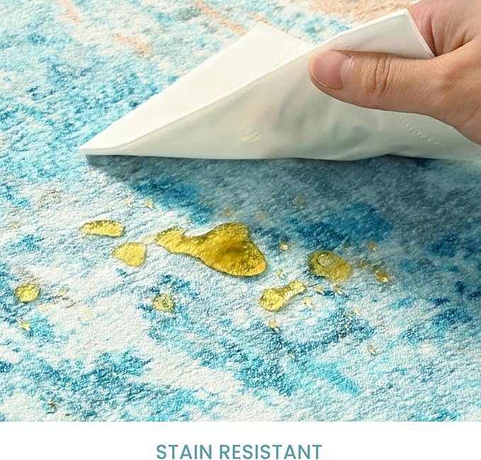 2x6 Teal Blue Rug Runners for Hallways Kitchen Runner Rug Non Slip Washable Long Runner Rugs with Rubber Backing Soft Abstract Carpet Runner for Bedroom, Kitchen, Bathroom, Entryway
