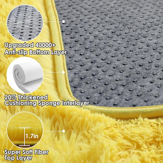 ONASAR Yellow Rugs for Living Room Bedroom, 5x8 Fluffy Bedside Area Rug, Soft Plush Shaggy Indoor Floor Carpet for Nursery Kids Girls Boys Teen Dorm Home Office Decor Aesthetic