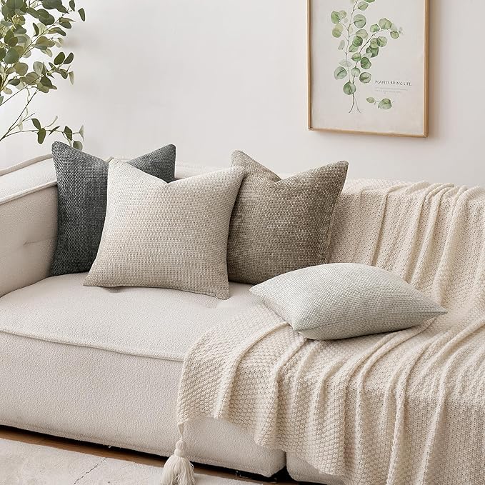 MIULEE Pack of 2 Couch Throw Pillow Covers 20x20 Inch Grey-White Modern Boho Accent Decorative Pillow Covers Soft Chenille Farmhouse Cushion Covers for Home Decor Bed Sofa Living Room