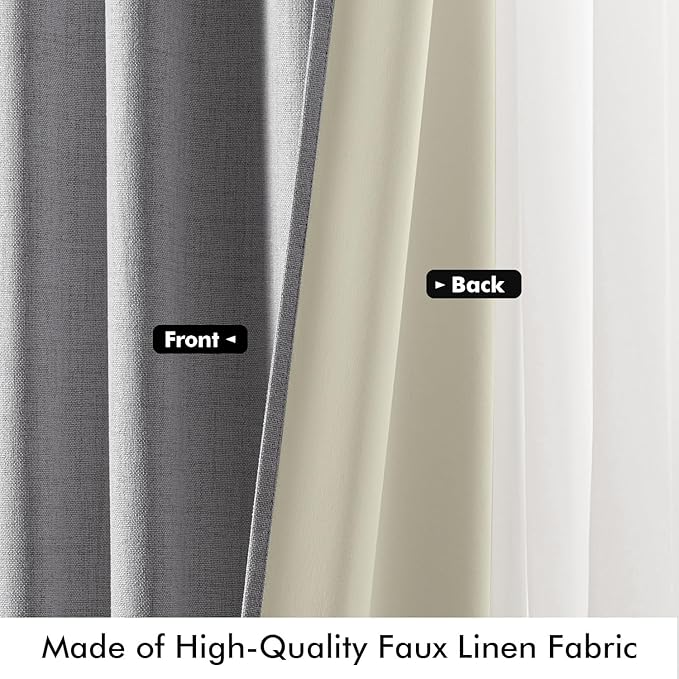MIULEE 100% Blackout Linen Curtains for Bedroom, Glacier Gray Solid Luxury Decor Thermal Insulation Room Darkening Drapes for Living Room Nursery Back Tab Rod Pocket 42 x 63 Inches, 2 Panels