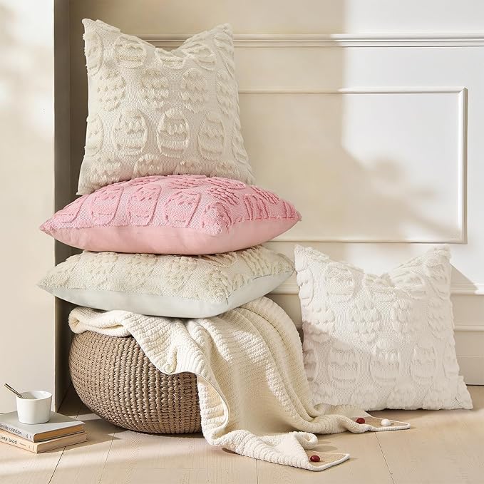 decorUhome Easter Beige Egg Pillow Covers 12x20 Inch Set of 2, Soft Plush Faux Wool Jacquard Cushion Covers, Farmhouse Neutral Fuzzy Spring Easter Holiday Decor for Couch Sofa Bed