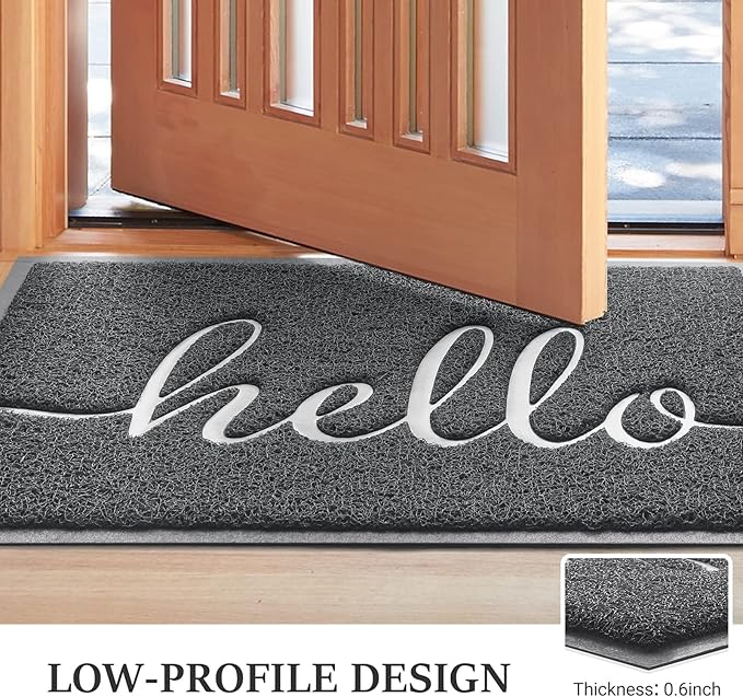 BeneathYourFeet Door Mat (32"x20",Dark Grey), Welcome Mat Low Profile Front Doormat Non Slip Mats for Entryway, Patio, High Traffic Areas