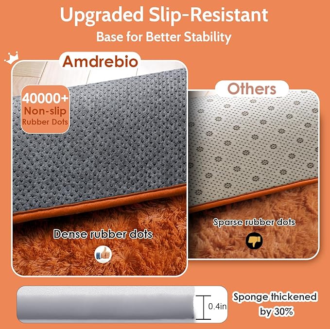 Amdrebio Burnt Orange Round Rugs 6Ft for Living Room Decor, Shaggy Plush Fuzzy Furry Circle Area Rugs for Bedroom Kids Room Aesthetic, Large Fluffy Shag Dark Orange Carpet for Nursery Dorm Classroom