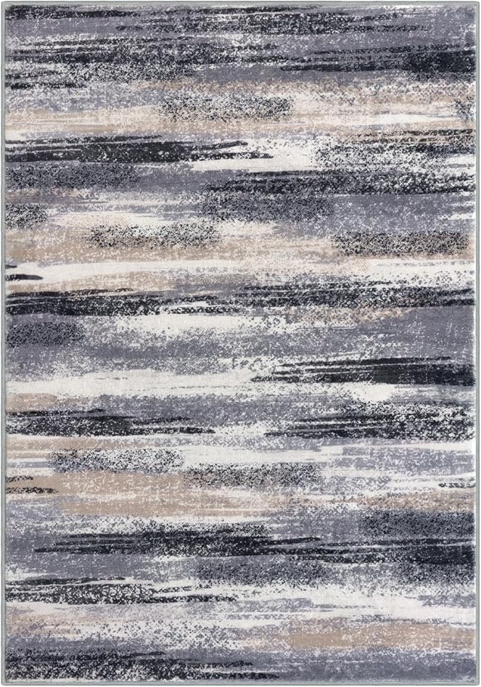 Lansny Modern Abstract Small Area Rug Indoor 3x5 Washable Rug Non-Slip Soft Entryway Rug Grey Black Multi Kitchen Mats Thin Print Faux Wool Floor Carpet Throw Rugs for Entrance Bedroom Home Decor