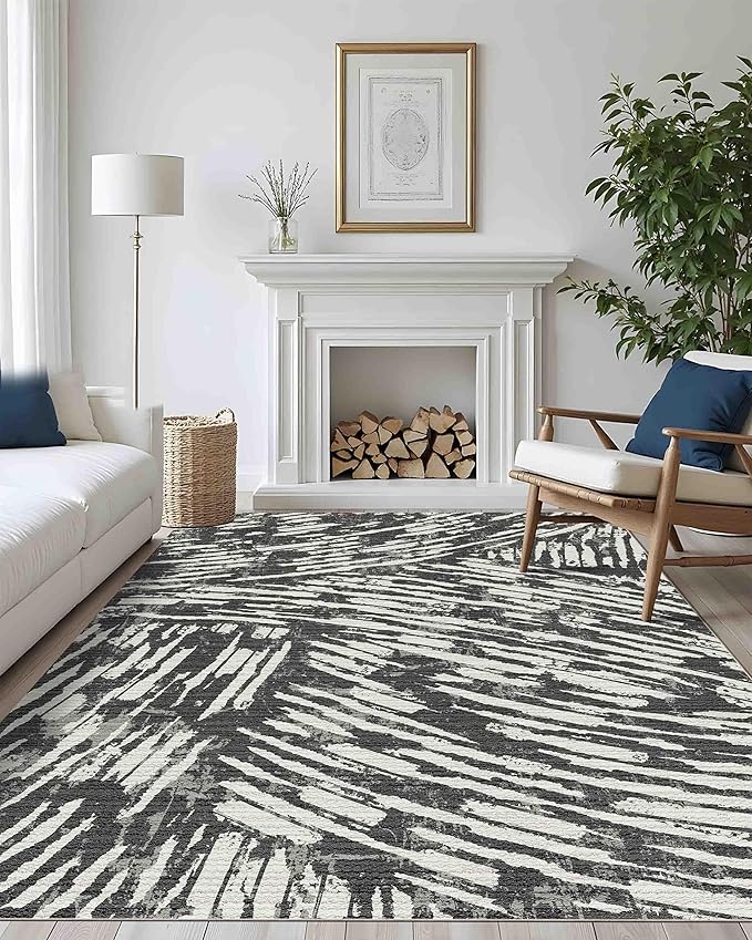 Latte&Fog 8x10 Area Rugs for Living Room, Large Modern Abstract Washable Rug, Boho Non Slip Low Pile Carpet for Indoor Bedroom Dining Room, Office, Dorm, Classroom, Farmhouse and Kids Room