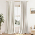 Guken 100% Blackout Cream Linen Curtains 40 Inch Wide by 90 Inch 2 Panels Set for Living Room Bedroom Back Tab Thermal Insulated Black Out Linen Drapes Room Darkening Window Curtains, Cream
