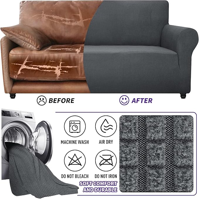 ZNSAYOTX Stretch Oversized Couch Cover Universal Sofa Covers for Living Room Dogs Pet Furniture Protector Spandex Extra Large Sofa Slipcovers with Anti Slip Foam Sticks (Dark Grey, XL Sofa)