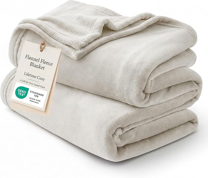 Bedsure GentleSoft Fleece Throw Blanket Linen - 300GSM Soft Lightweight Plush Cozy Blankets for Bed, Sofa, Couch, Travel, Camping, 50x60 inches