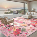 Pink Area Rugs 10x14 Living Room, Non Slip Machine Washable Floral Rugs, Low Pile Lightweight Large Rug for Bedroom, Dining Room, Home Office(10 x 14, Pink Garden)